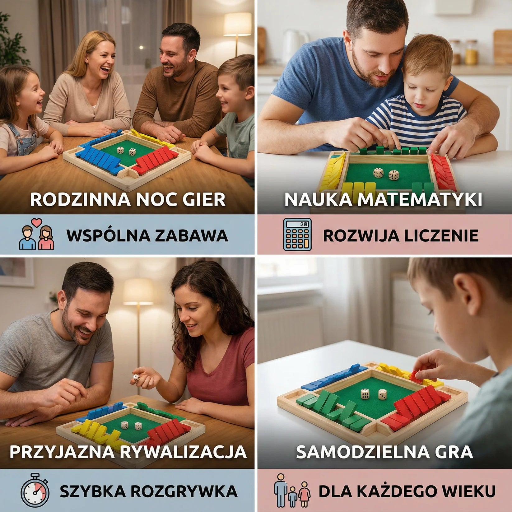 Shut The Box – Drewniana Gra Rodzinna dla 4 Graczy