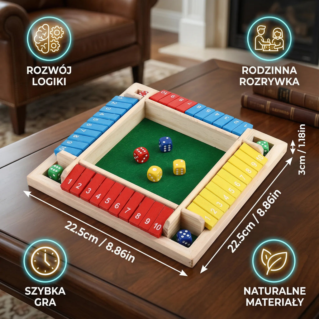 Shut The Box – Drewniana Gra Rodzinna dla 4 Graczy
