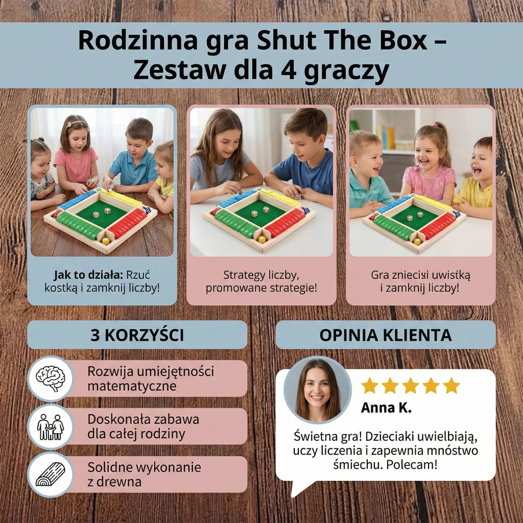 Shut The Box – Drewniana Gra Rodzinna dla 4 Graczy