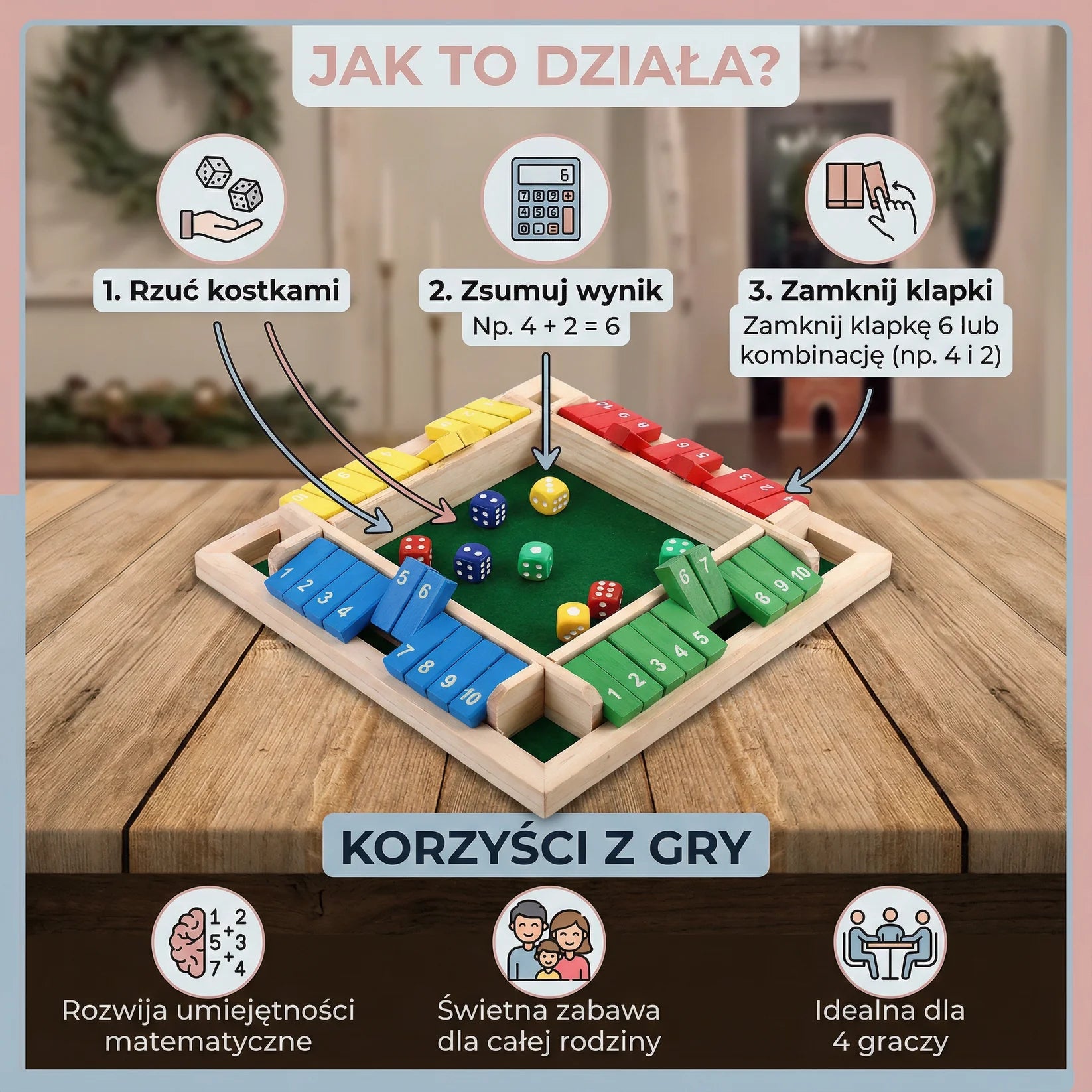 Shut The Box – Drewniana Gra Rodzinna dla 4 Graczy